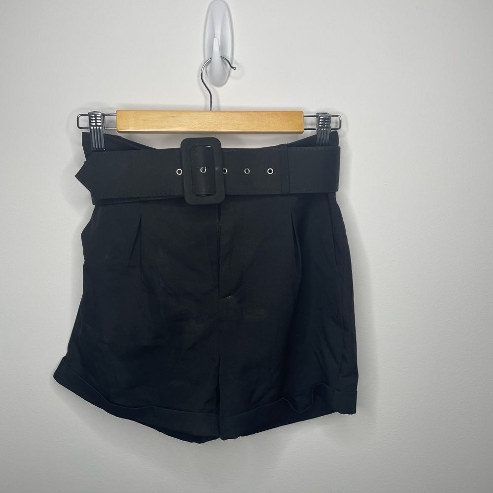 Nasty Gal- Black High Waist Belted Wide Leg Shorts